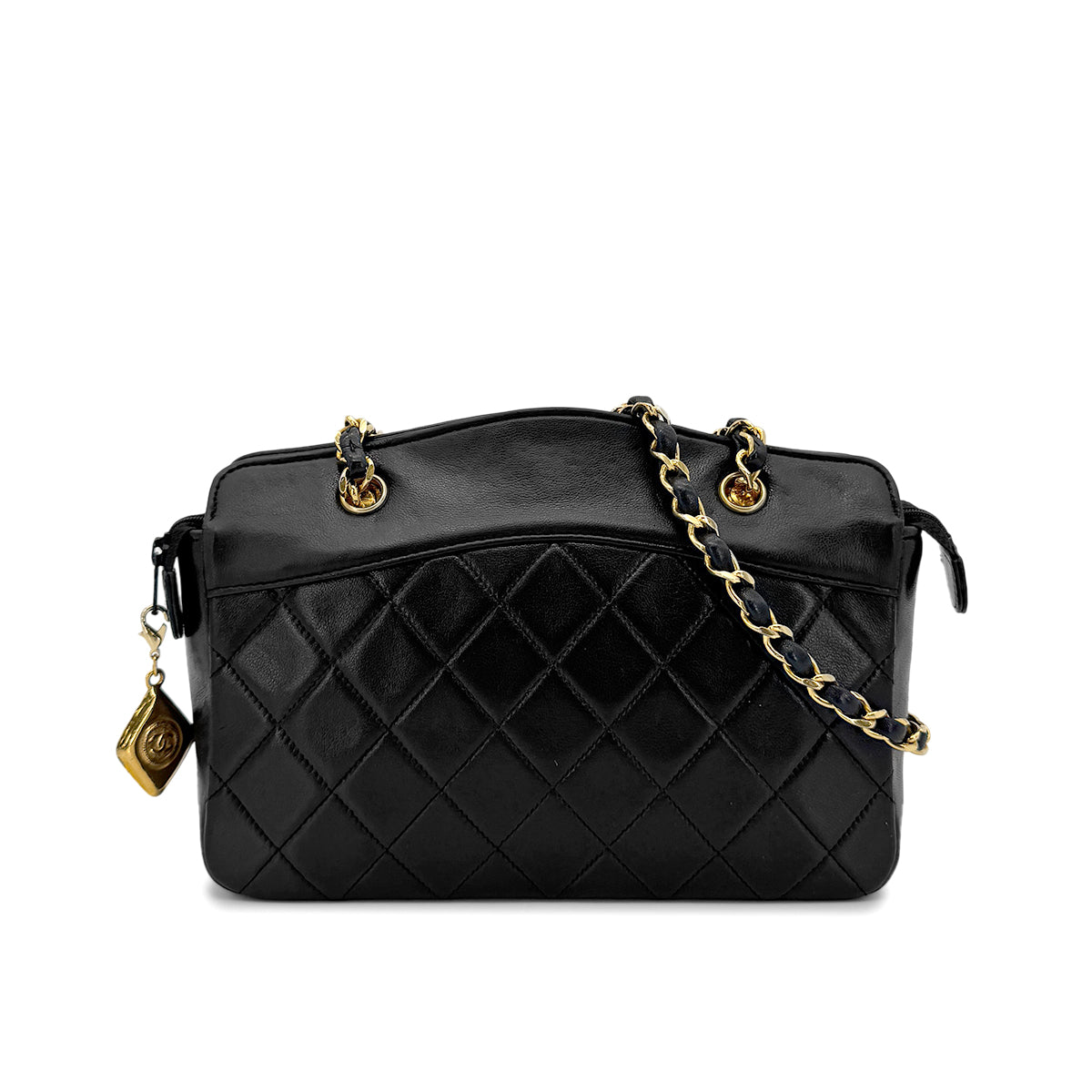 CHANEL VINTAGE MATELASSE CHAIN HAND SHOULDER BAG BLACK LAMB SKIN 90275144