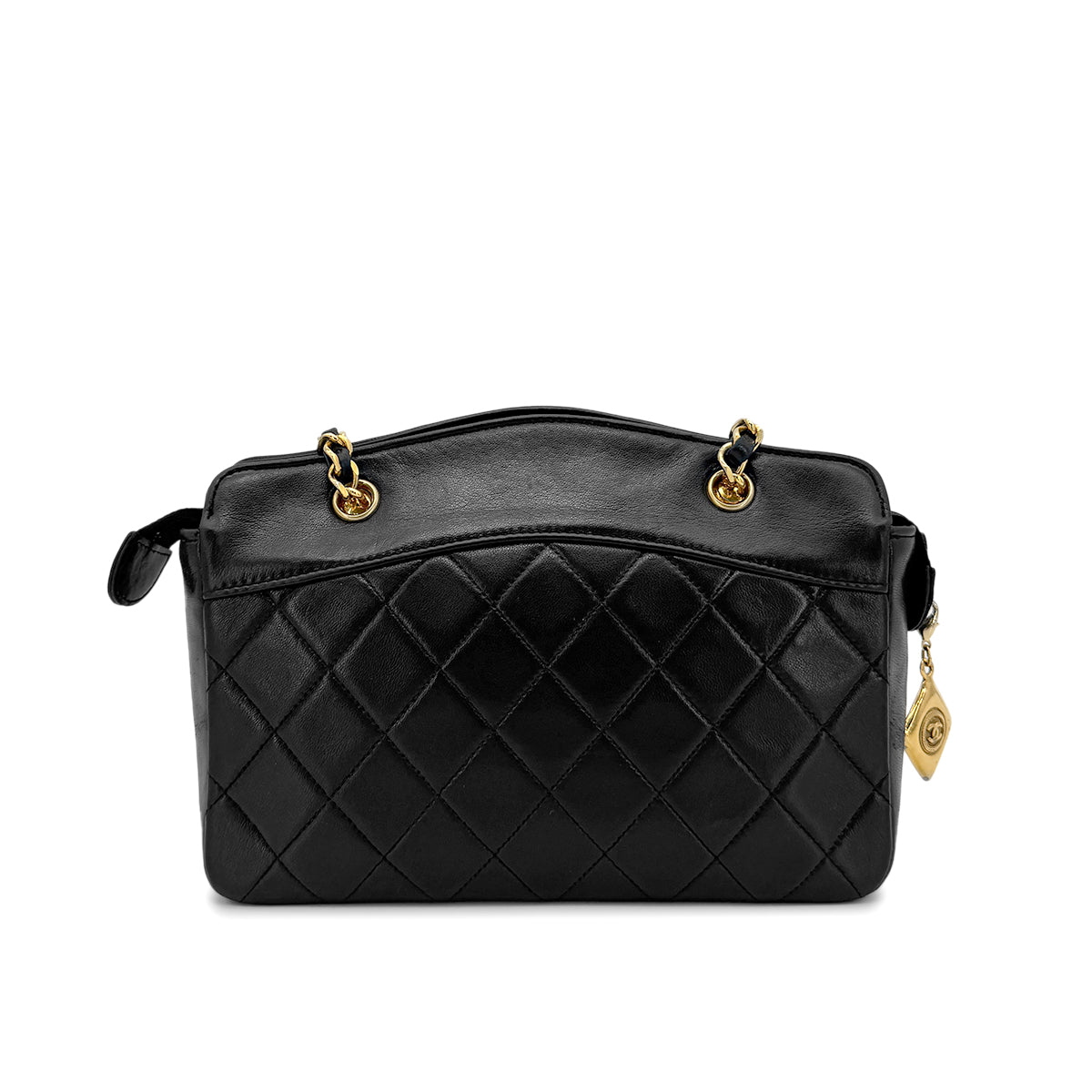 CHANEL VINTAGE MATELASSE CHAIN HAND SHOULDER BAG BLACK LAMB SKIN 90275144
