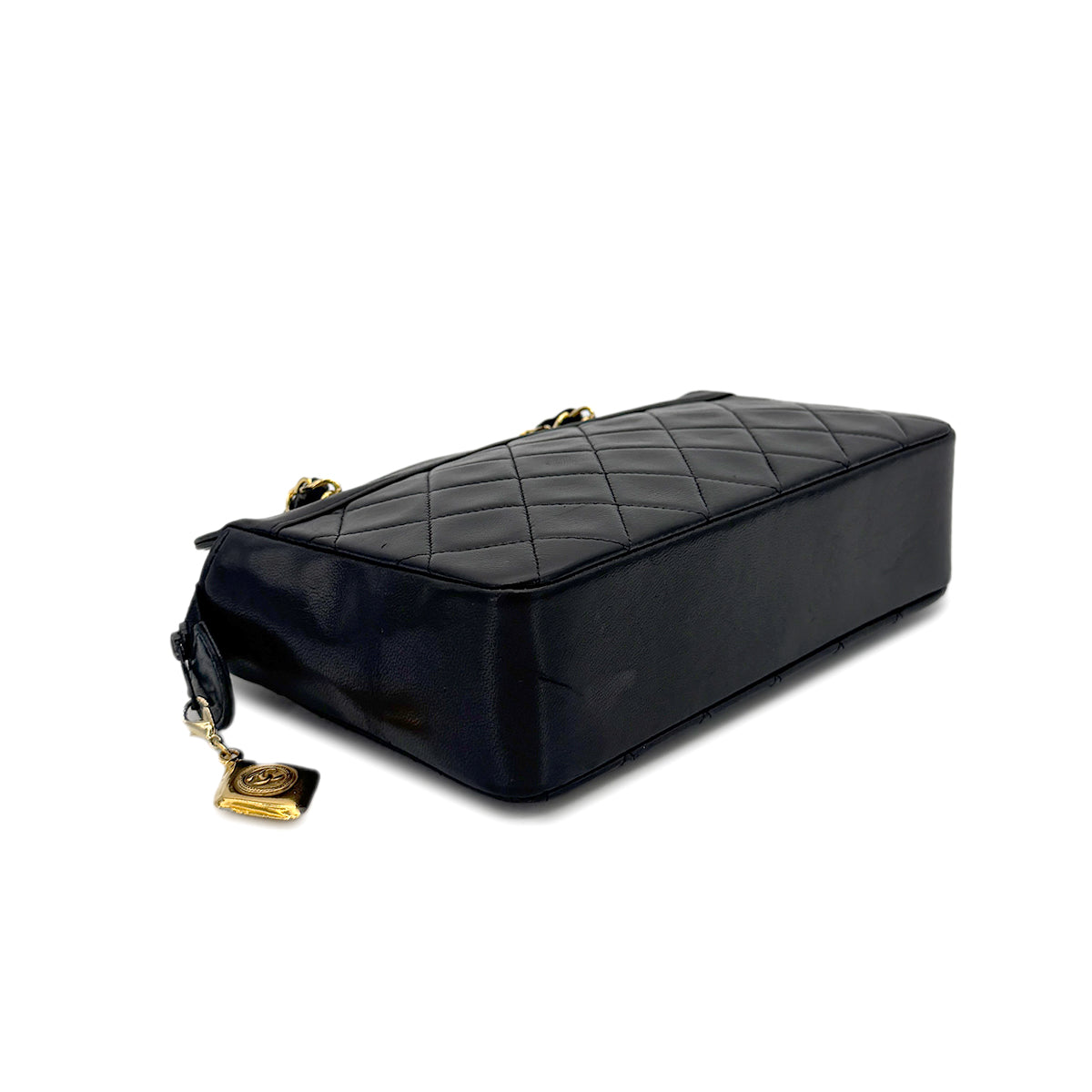 CHANEL VINTAGE MATELASSE CHAIN HAND SHOULDER BAG BLACK LAMB SKIN 90275144