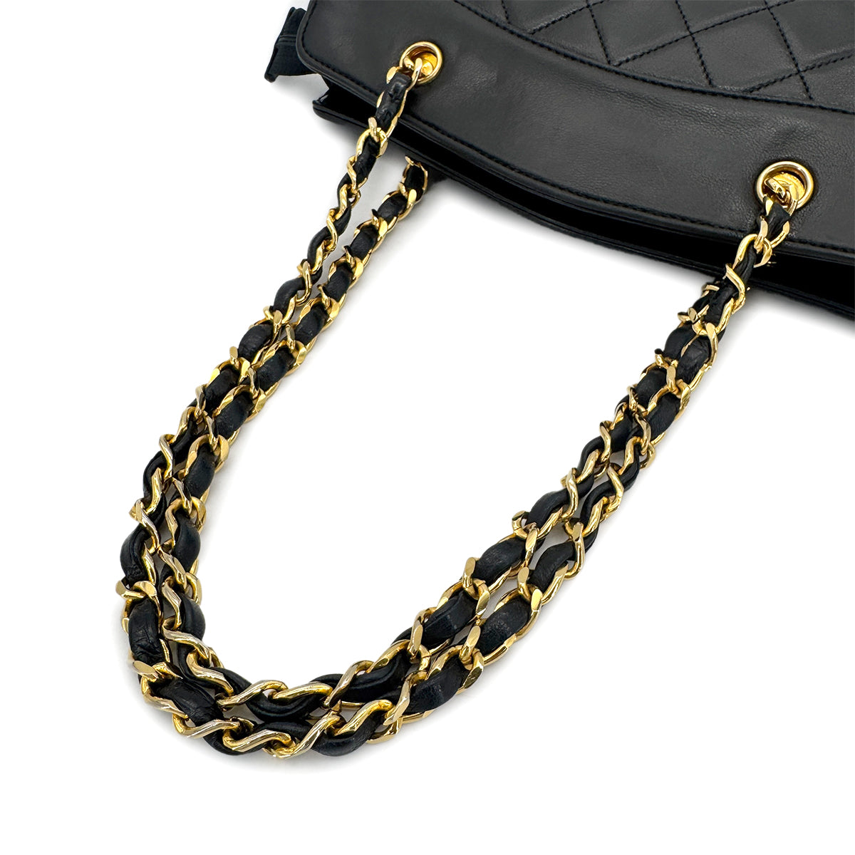 CHANEL VINTAGE MATELASSE CHAIN HAND SHOULDER BAG BLACK LAMB SKIN 90275144