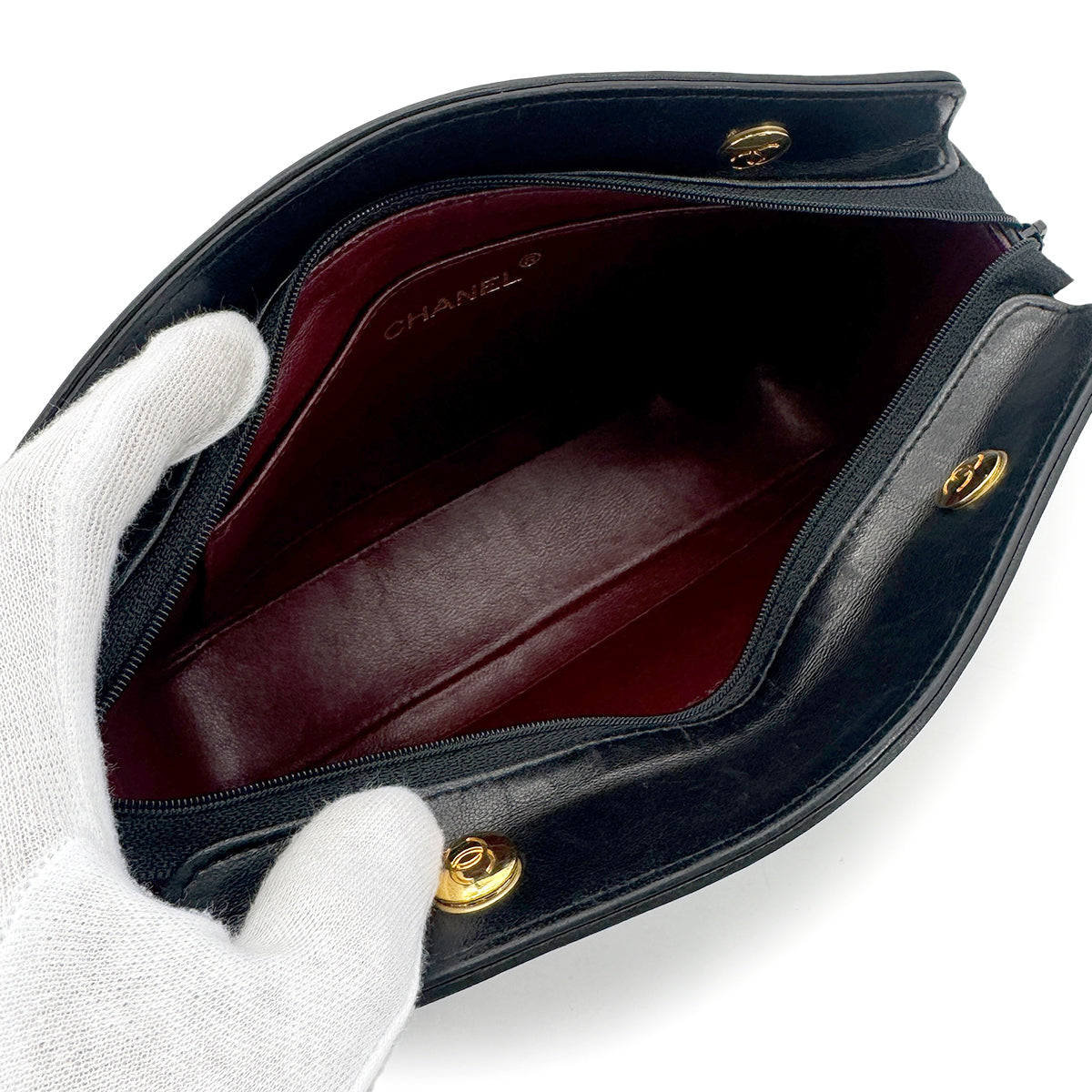 CHANEL VINTAGE MATELASSE CHAIN HAND SHOULDER BAG BLACK LAMB SKIN 90275144