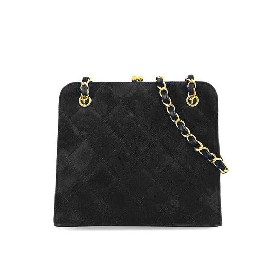 CHANEL VINTAGE MATELASSE CHAIN HAND SHOULDER BAG BLACK SUEDE 90275145