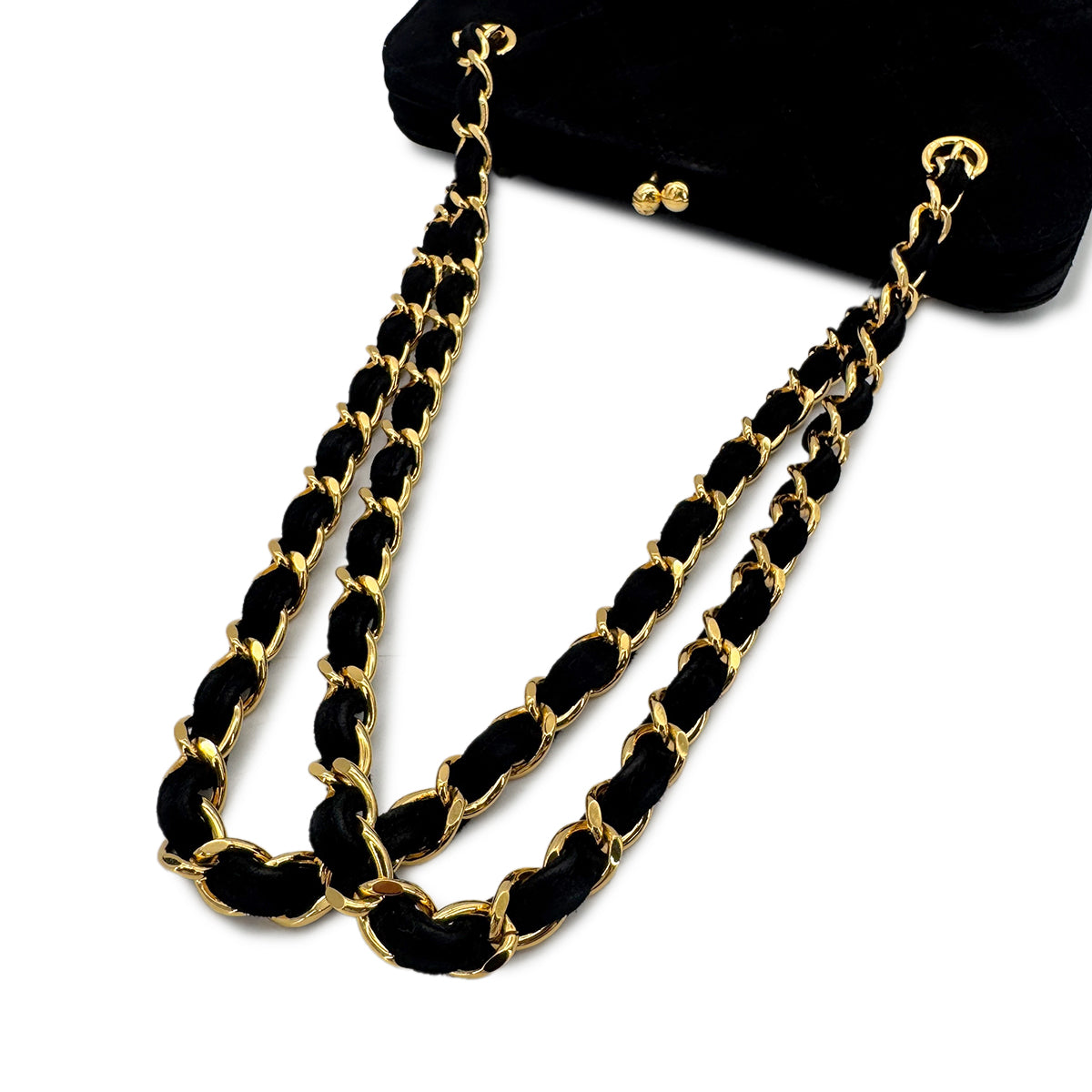 CHANEL VINTAGE MATELASSE CHAIN HAND SHOULDER BAG BLACK SUEDE 90275145