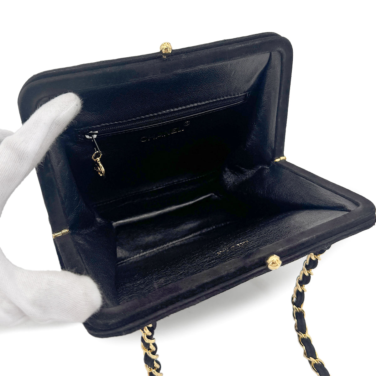 CHANEL VINTAGE MATELASSE CHAIN HAND SHOULDER BAG BLACK SUEDE 90275145