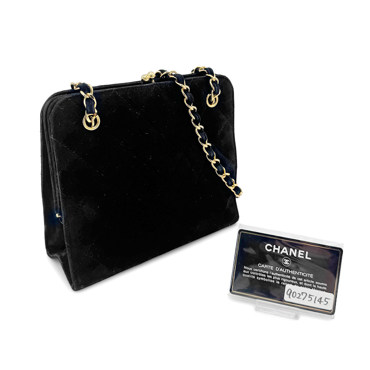 CHANEL VINTAGE MATELASSE CHAIN HAND SHOULDER BAG BLACK SUEDE 90275145