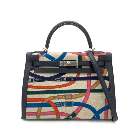 HERMES KELLY 32 SELLIER CAVALCADOUR BLACK TOILE DE CAMP SWIFT HAND SHOULDER BAG C SHW 90275149