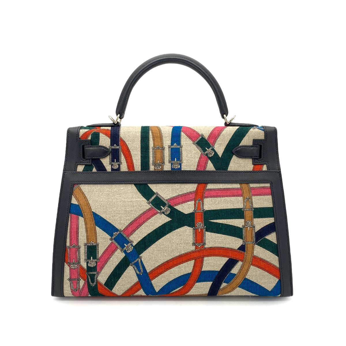 HERMES KELLY 32 SELLIER CAVALCADOUR BLACK TOILE DE CAMP SWIFT HAND SHOULDER BAG C SHW 90275149