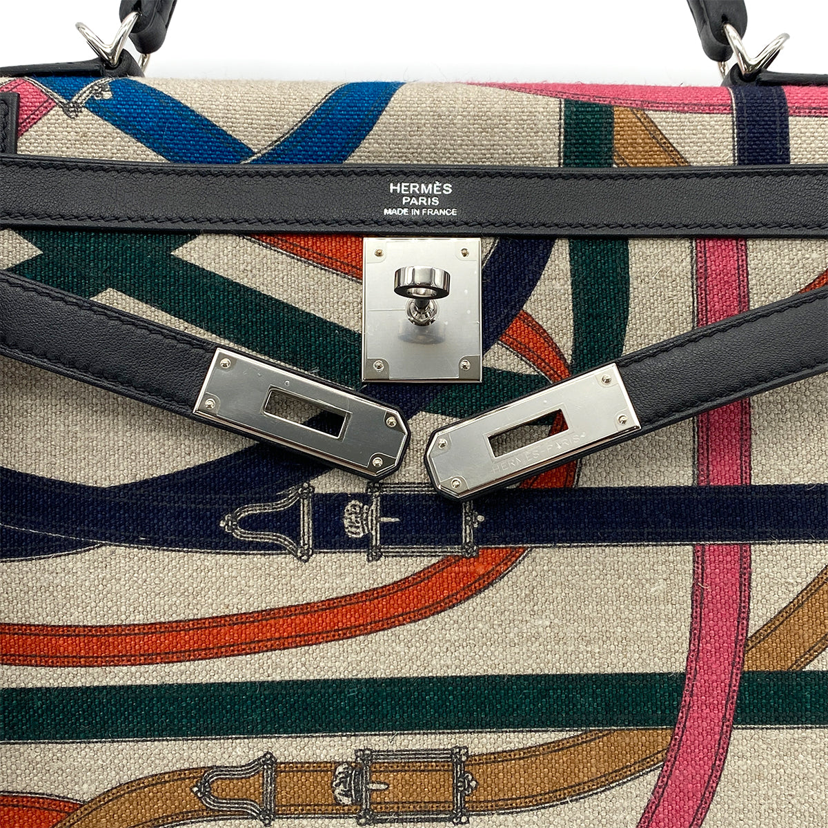 HERMES KELLY 32 SELLIER CAVALCADOUR BLACK TOILE DE CAMP SWIFT HAND SHOULDER BAG C SHW 90275149