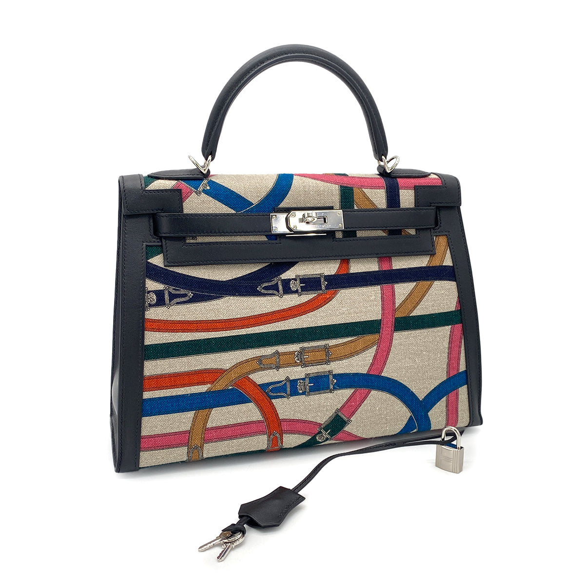 HERMES KELLY 32 SELLIER CAVALCADOUR BLACK TOILE DE CAMP SWIFT HAND SHOULDER BAG C SHW 90275149
