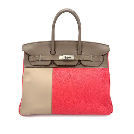 HERMES BIRKIN CASAQUE 35 ROSE JAIPUR ARGILE ETOUPE TAURILLON CLEMENCE SWIFT HAND BAG □P SHW 90275152