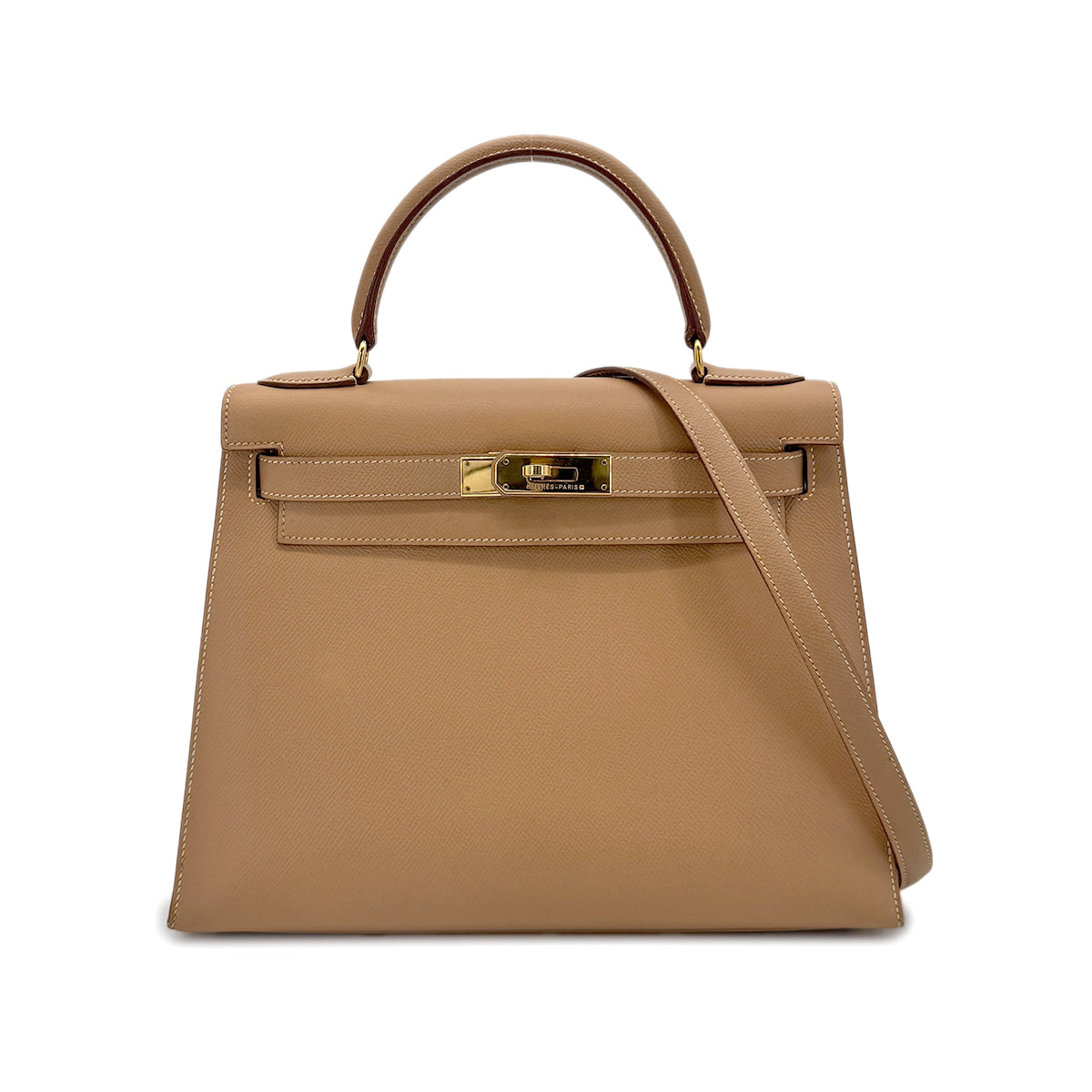 HERMES KELLY 28 SELLIER NATURAL COUCHEVEL HAND SHOULDER BAG □A GHW 90275158