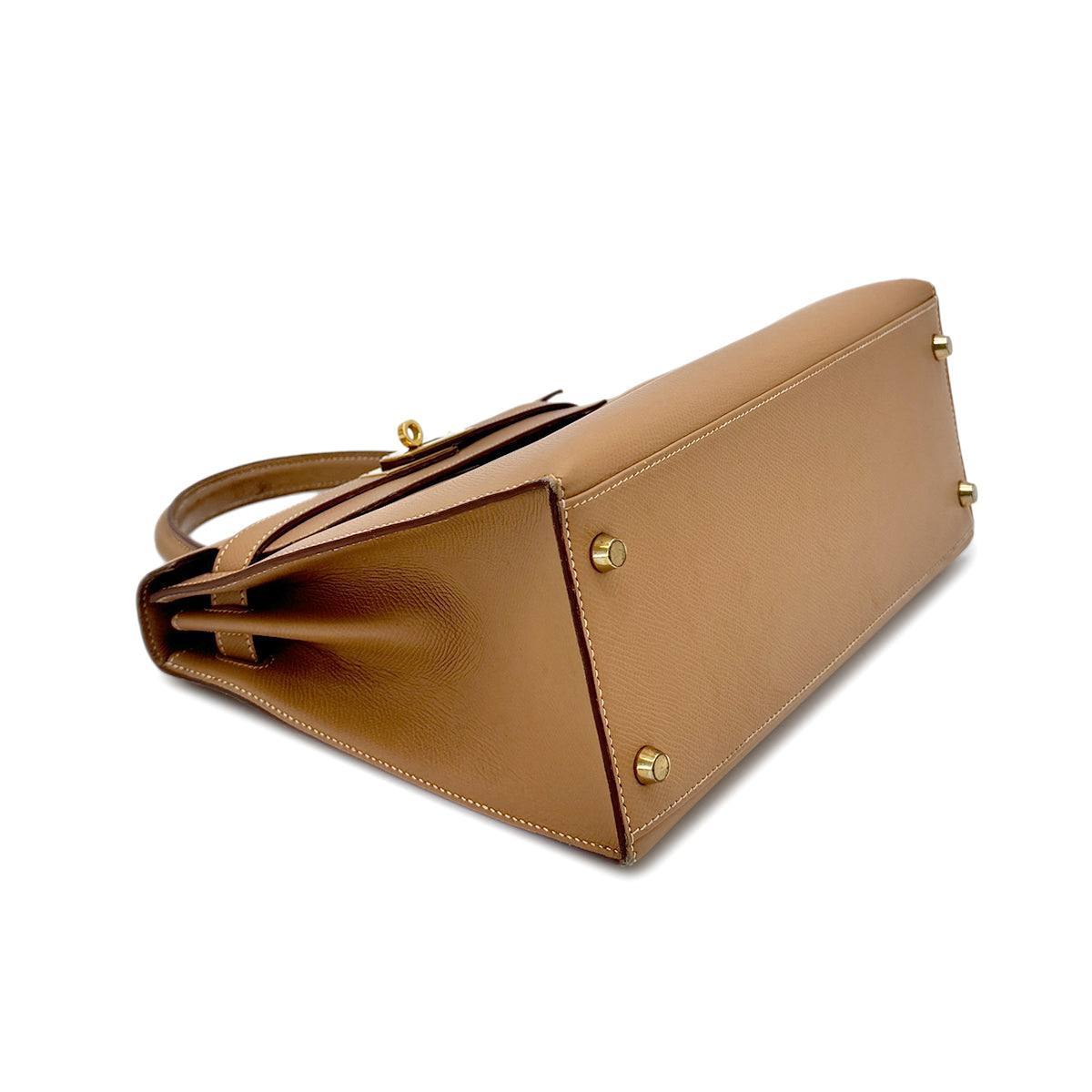 HERMES KELLY 28 SELLIER NATURAL COUCHEVEL HAND SHOULDER BAG □A GHW 90275158