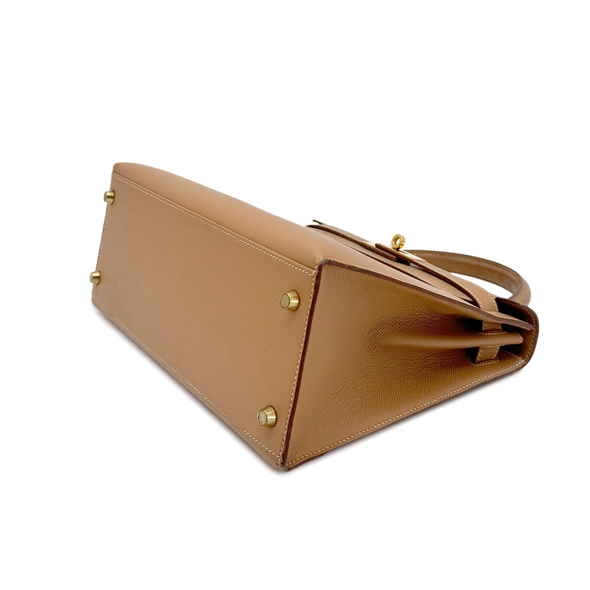 HERMES KELLY 28 SELLIER NATURAL COUCHEVEL HAND SHOULDER BAG □A GHW 90275158