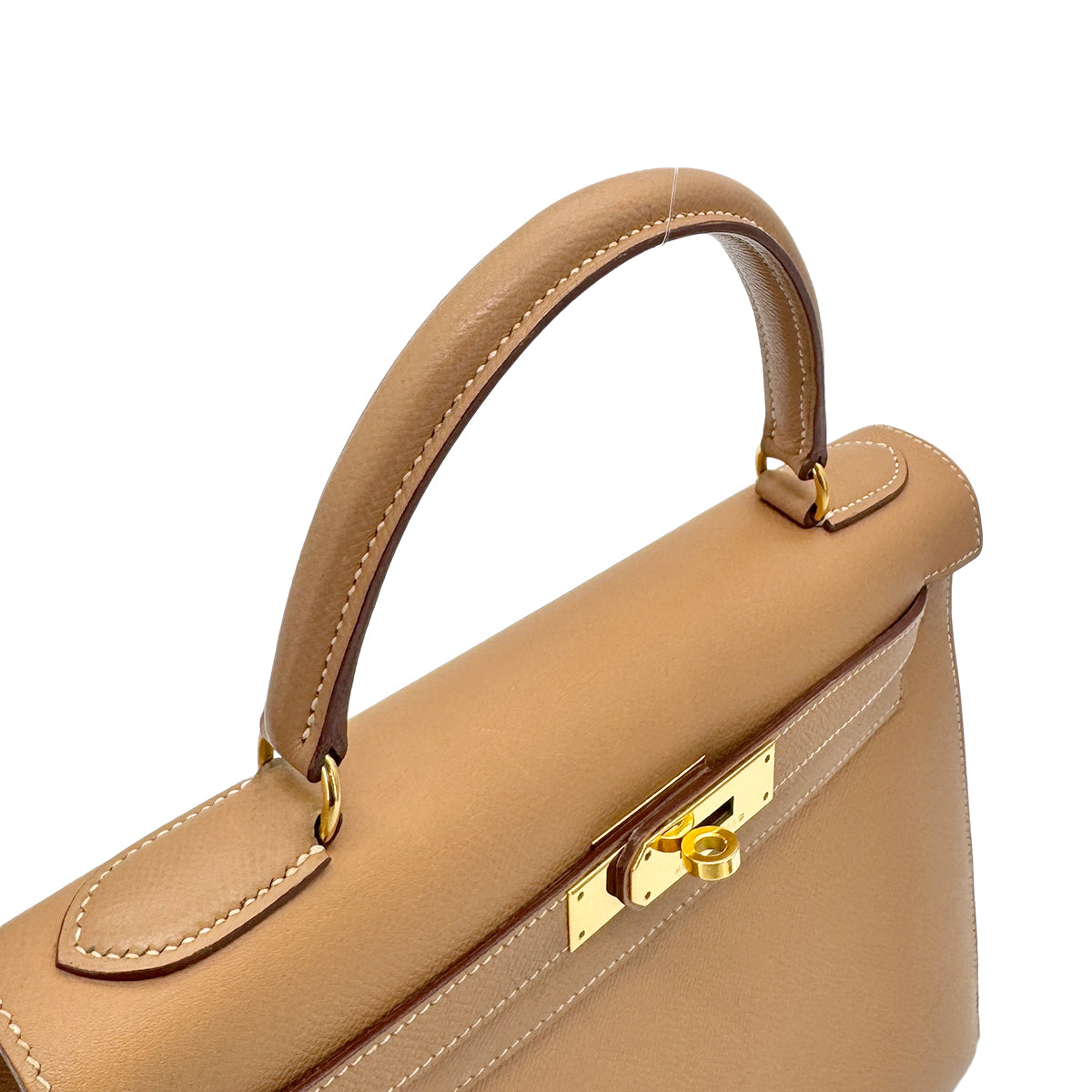 HERMES KELLY 28 SELLIER NATURAL COUCHEVEL HAND SHOULDER BAG □A GHW 90275158