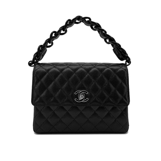 CHANEL VINTAGE MATELASSE CHAIN HAND BAG BLACK LEATHER 90275159