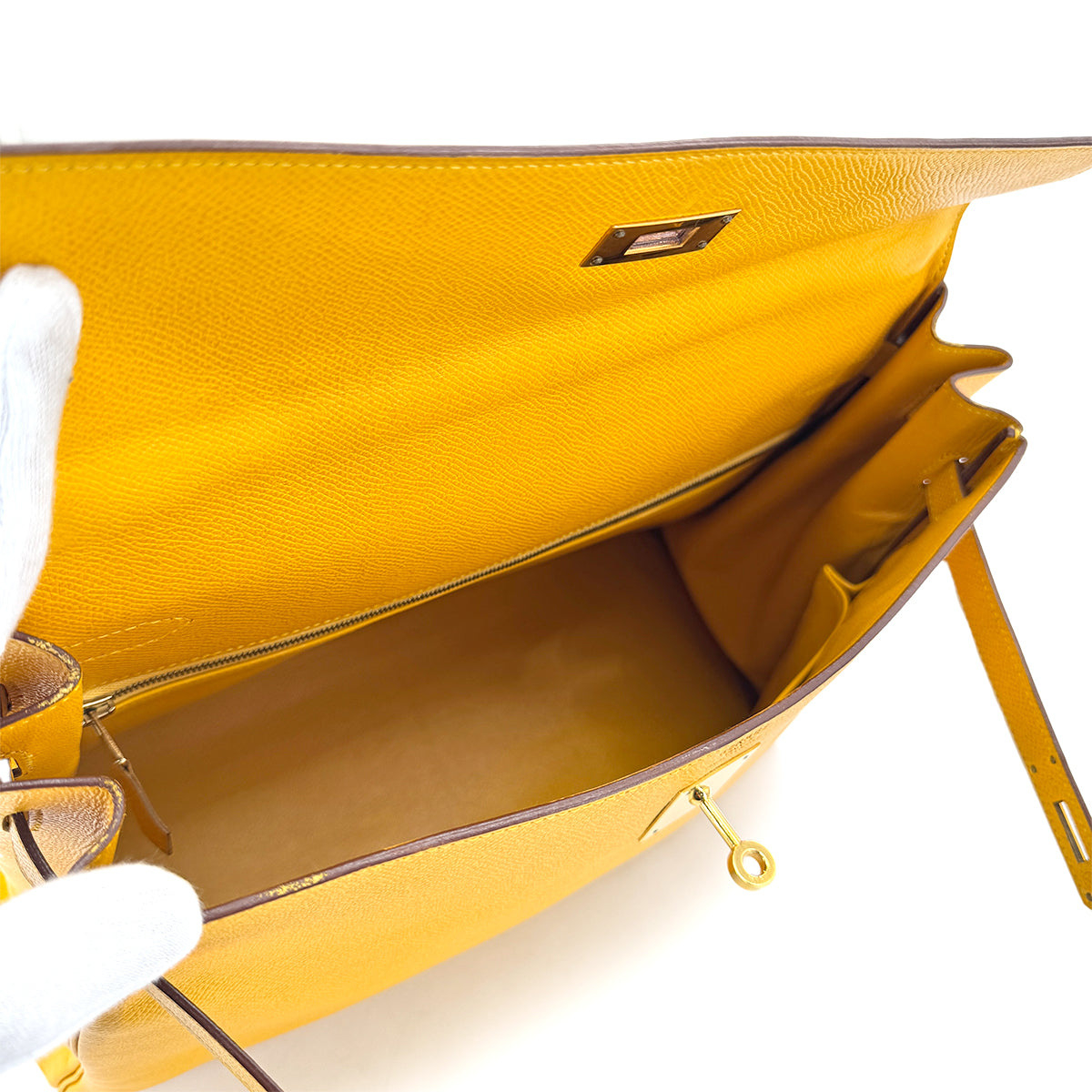 HERMES KELLY 35 JAUNE COUCHEVEL HAND SHOULDER BAG 〇W 90275161