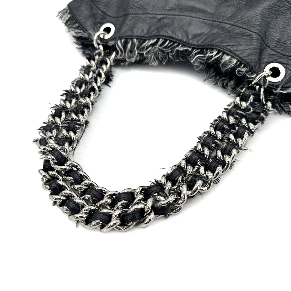 CHANEL CHAIN TOTE BAG BIG COCO BLACK TWEED LEATHER 90275166