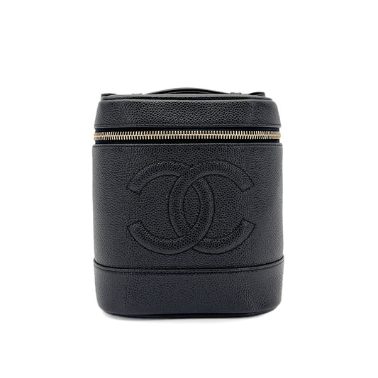 CHANEL VINTAGE VANITY HAND BAG BLACK CAVIAR SKIN 90275167