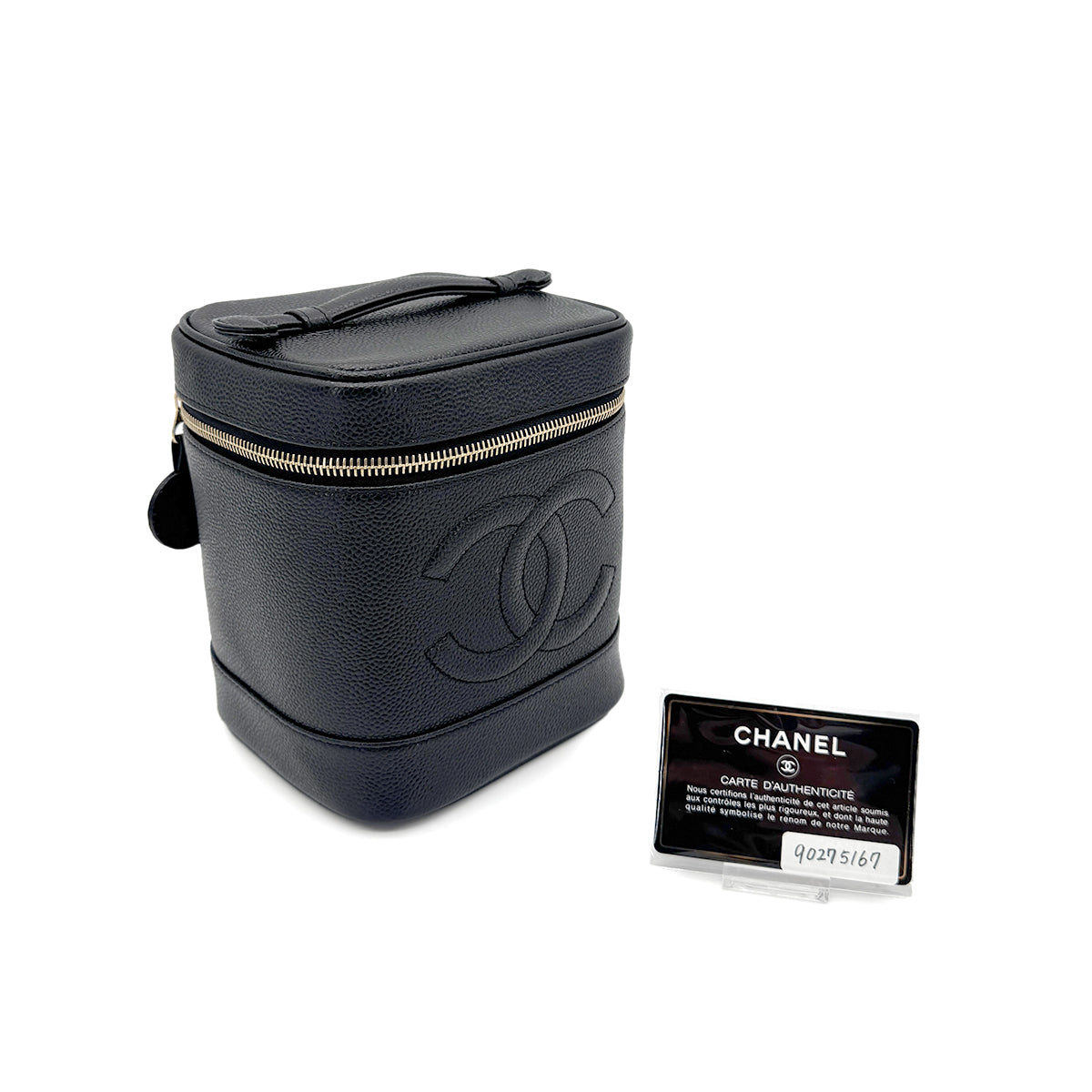 CHANEL VINTAGE VANITY HAND BAG BLACK CAVIAR SKIN 90275167