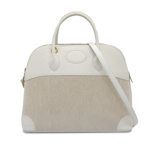 HERMES BOLIDE 35 WHITE VEAU GULLIVER TOILE H HAND SHOULDER BAG □A GHW 90275310