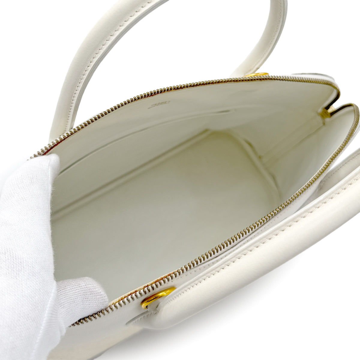 HERMES BOLIDE 35 WHITE VEAU GULLIVER TOILE H HAND SHOULDER BAG □A GHW 90275310
