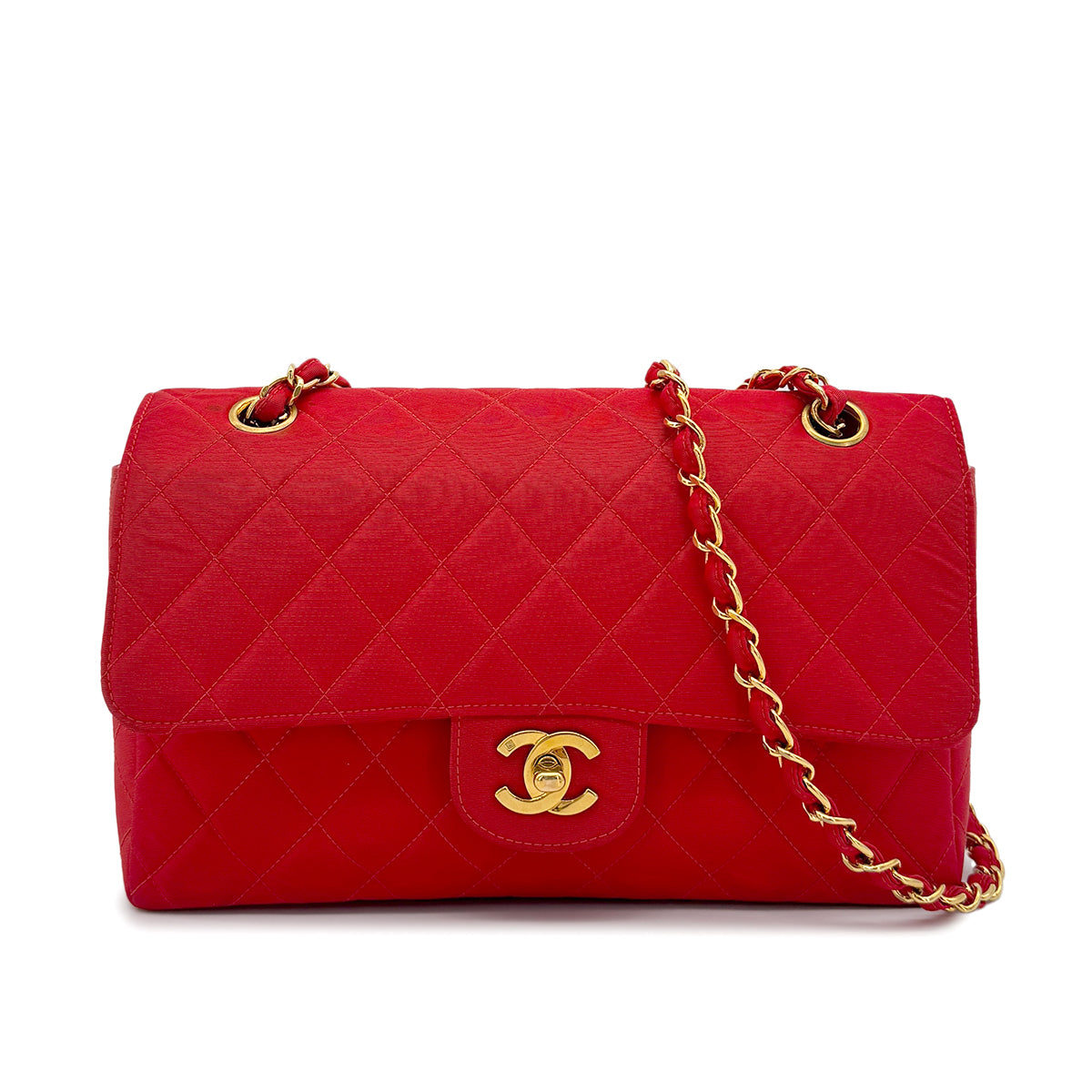 CHANEL VINTAGE MATELASSE CHAIN SHOULDER BAG RED COTTON 90275604