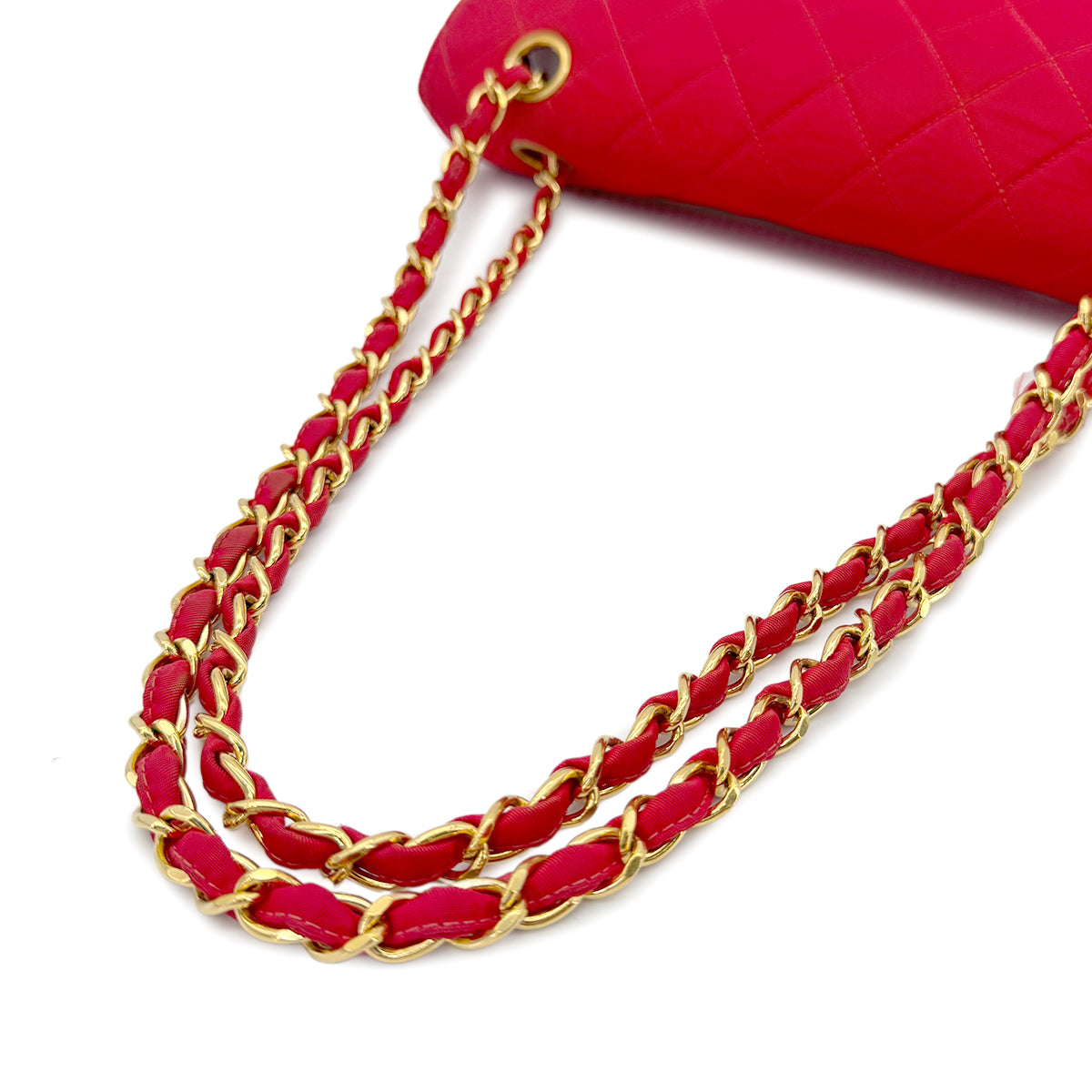 CHANEL VINTAGE MATELASSE CHAIN SHOULDER BAG RED COTTON 90275604