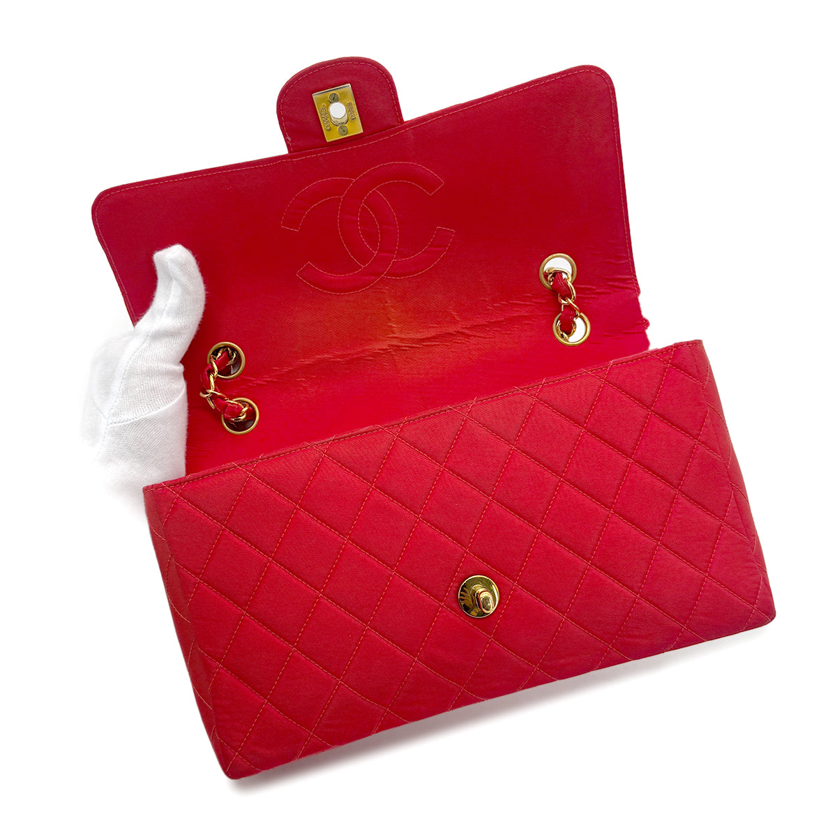 CHANEL VINTAGE MATELASSE CHAIN SHOULDER BAG RED COTTON 90275604