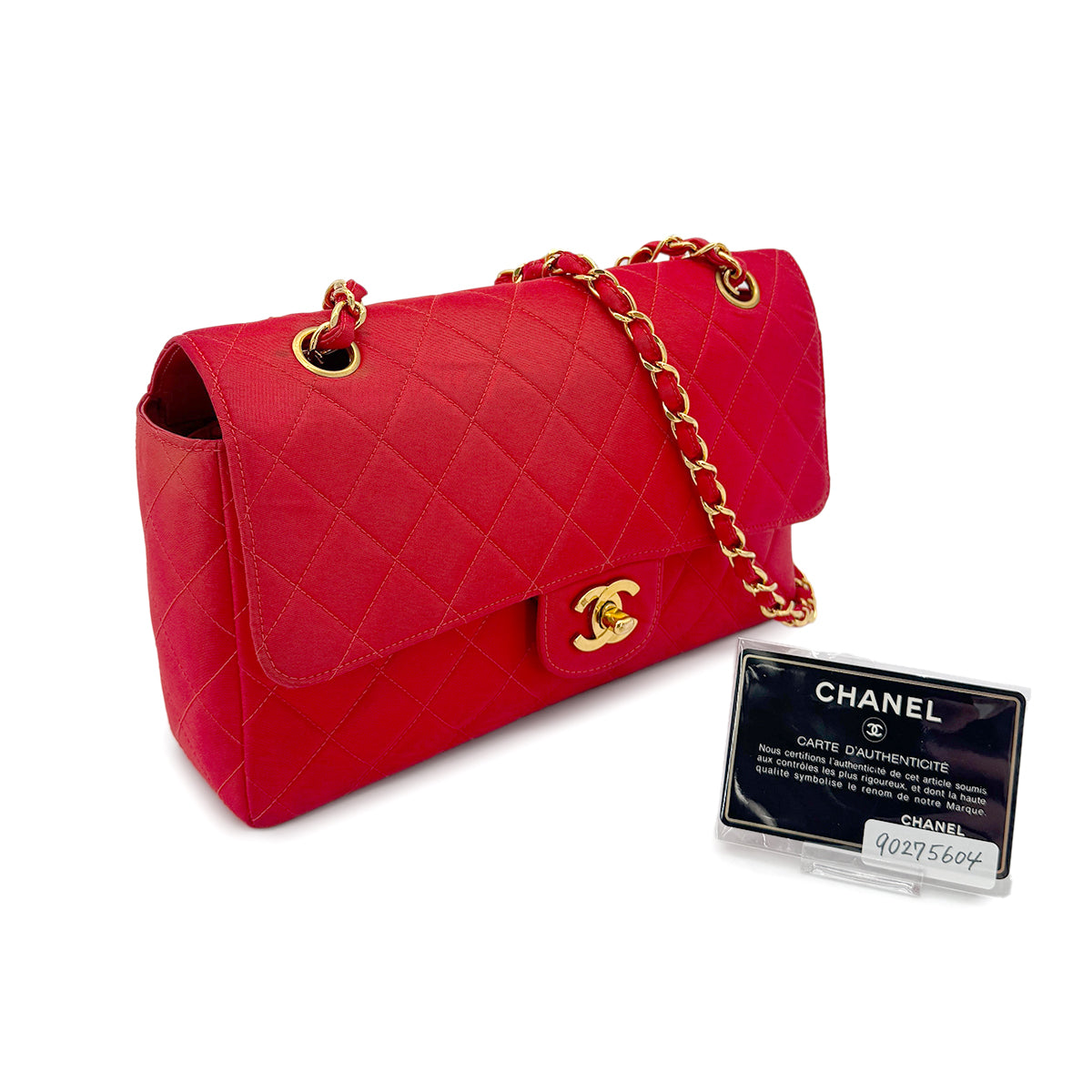 CHANEL VINTAGE MATELASSE CHAIN SHOULDER BAG RED COTTON 90275604