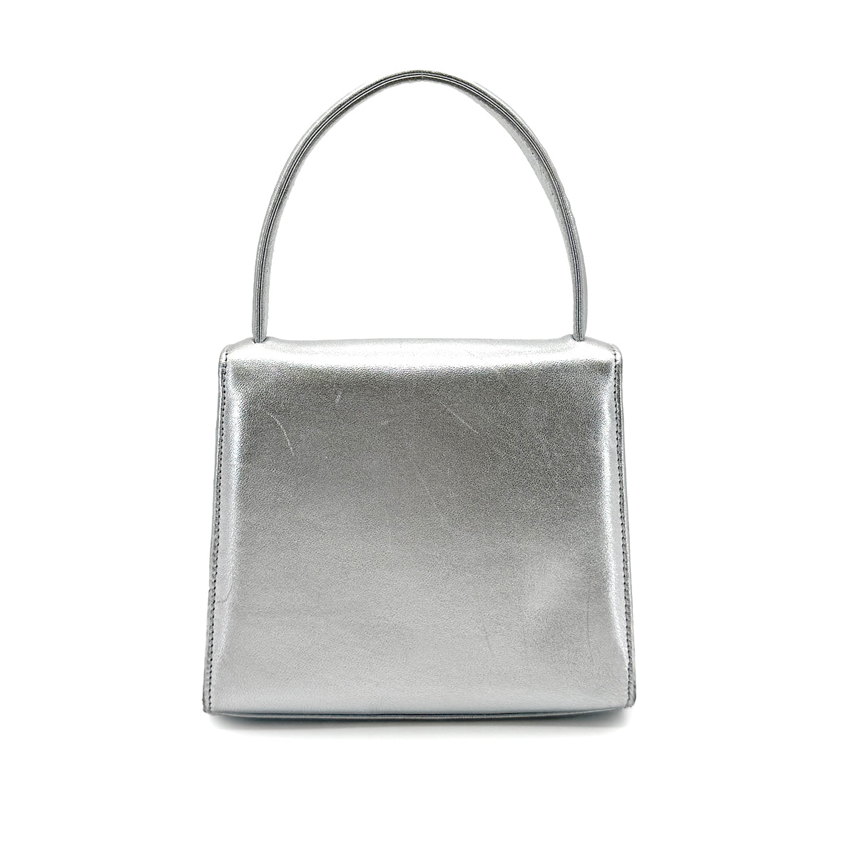 CHANEL VINTAGE HAND BAG SILVER LAMB SKIN 90275605