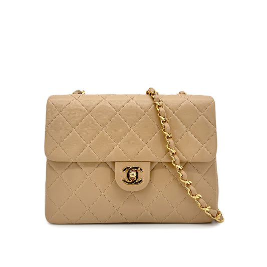 CHANEL VINTAGE MINI SQUARE 20 CHAIN SHOULDER BAG BEIGE LAMB SKIN 90275611