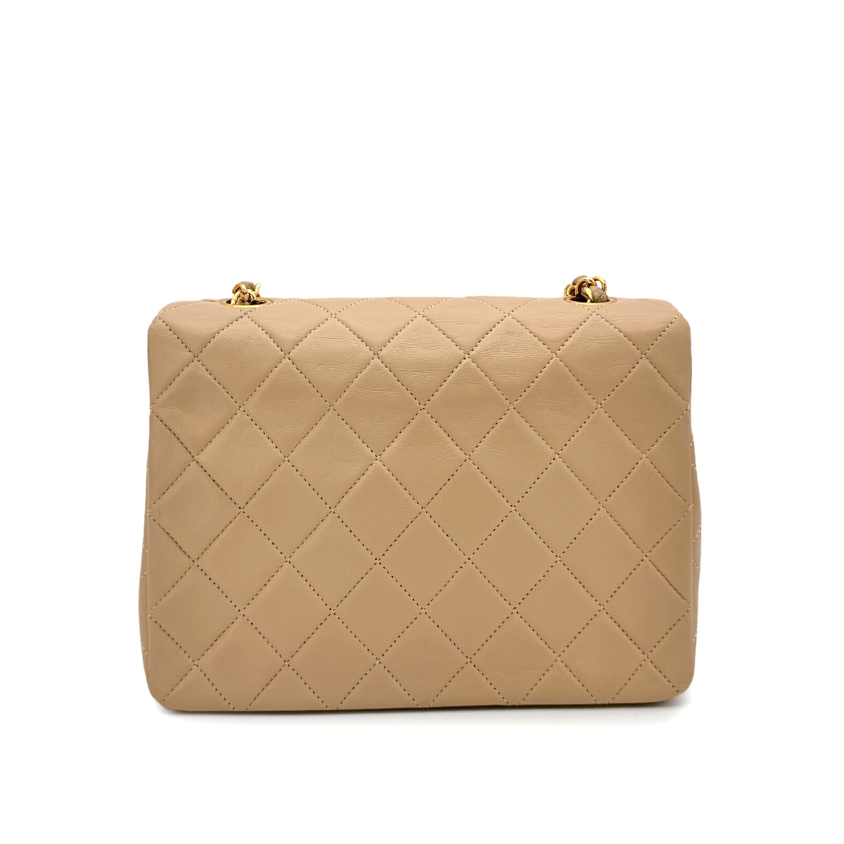 CHANEL VINTAGE MINI SQUARE 20 CHAIN SHOULDER BAG BEIGE LAMB SKIN 90275611