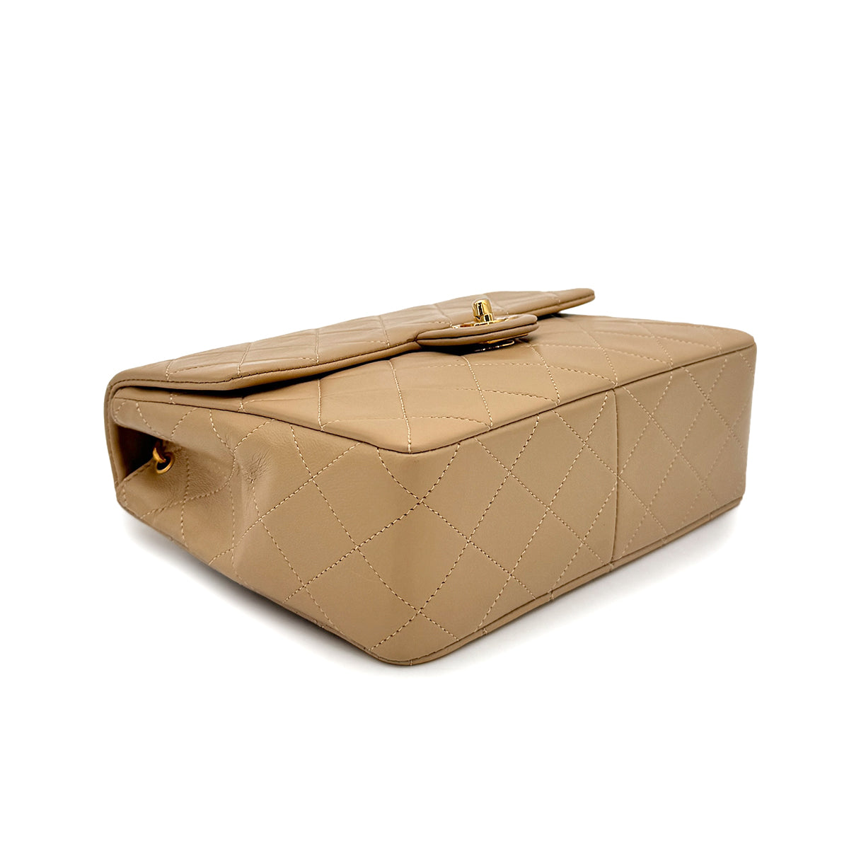 CHANEL VINTAGE MINI SQUARE 20 CHAIN SHOULDER BAG BEIGE LAMB SKIN 90275611