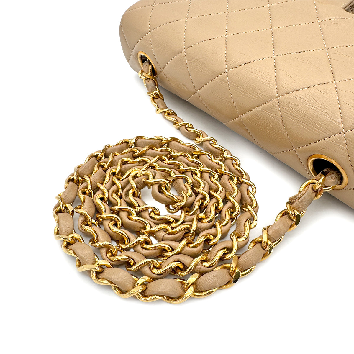 CHANEL VINTAGE MINI SQUARE 20 CHAIN SHOULDER BAG BEIGE LAMB SKIN 90275611