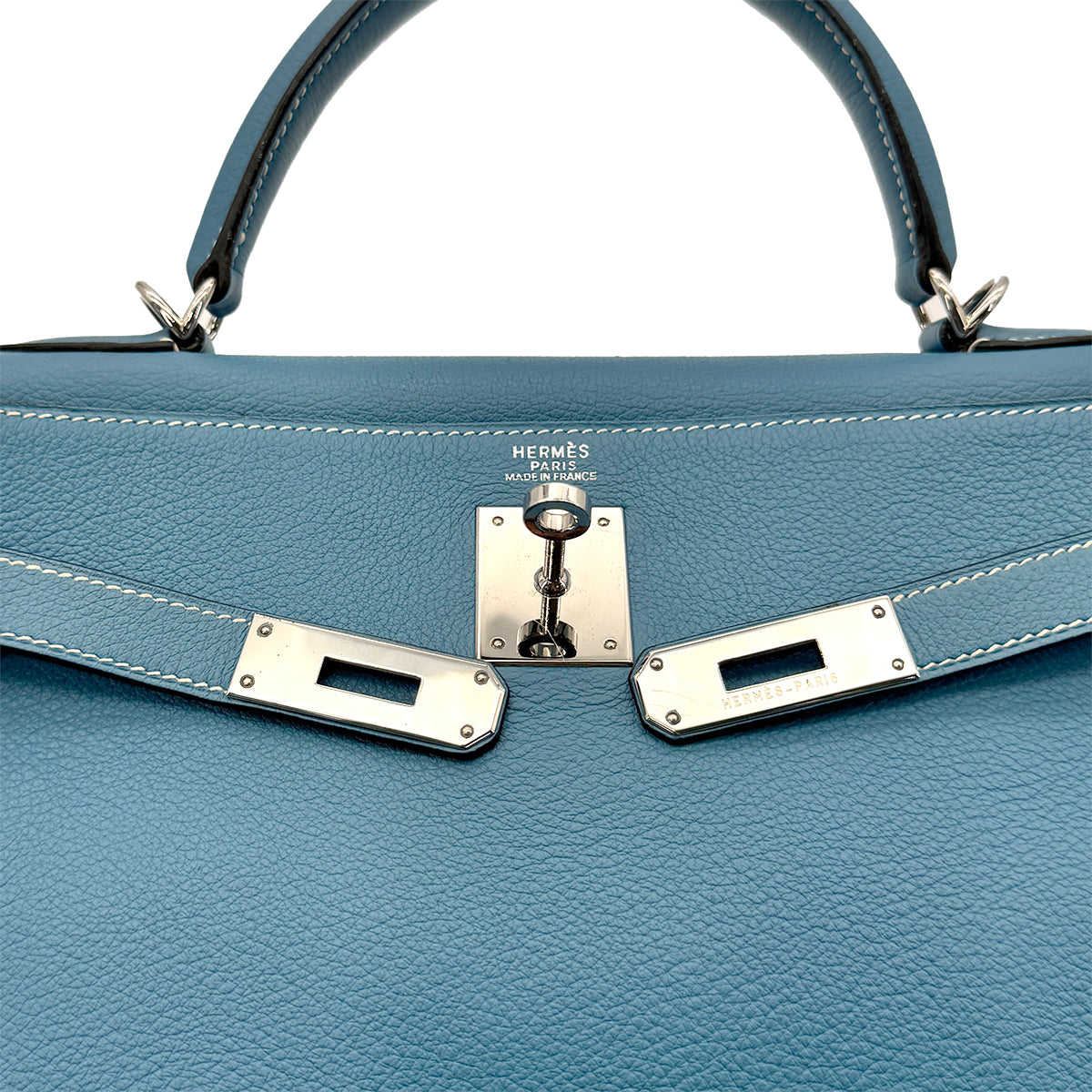 HERMES KELLY 32 RETOURNE BLUE JEAN EVERCOLOR HAND SHOULDER BAG □G SHW 90275612