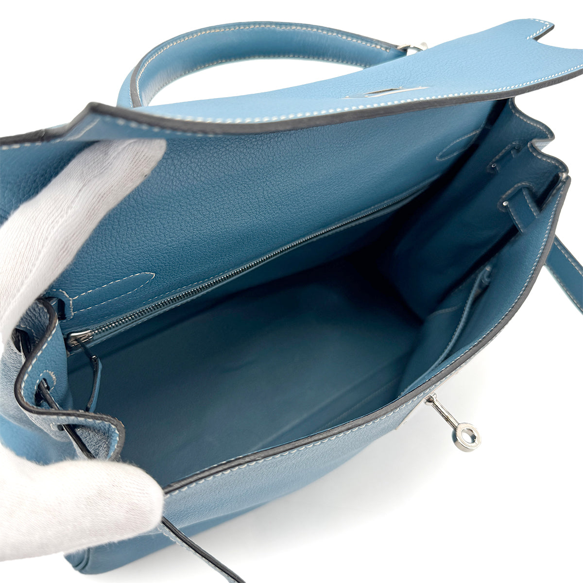 HERMES KELLY 32 RETOURNE BLUE JEAN EVERCOLOR HAND SHOULDER BAG □G SHW 90275612