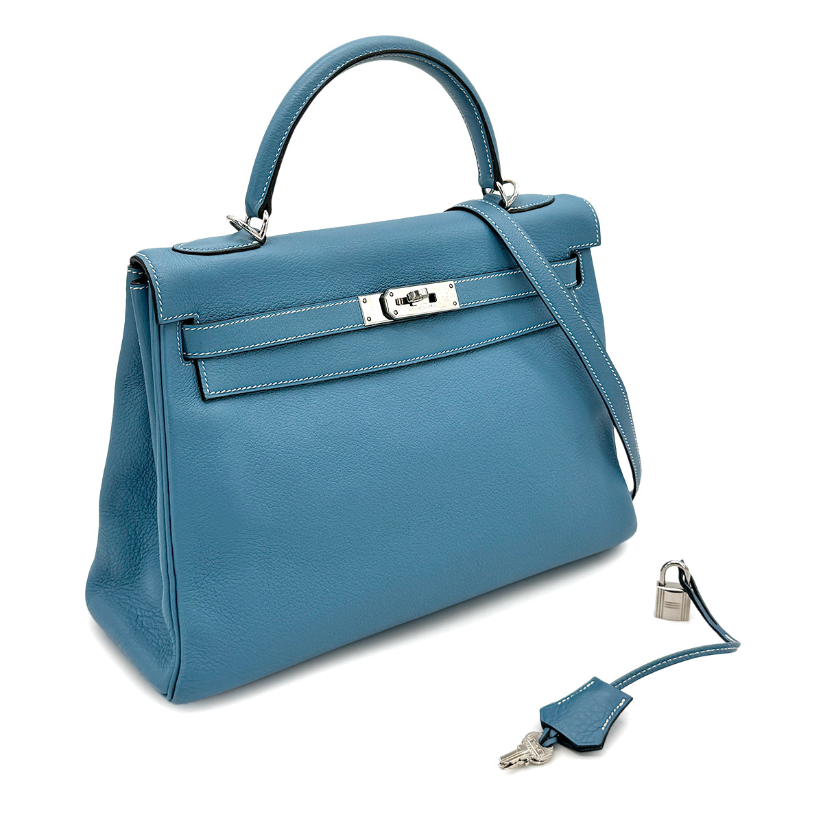 HERMES KELLY 32 RETOURNE BLUE JEAN EVERCOLOR HAND SHOULDER BAG □G SHW 90275612