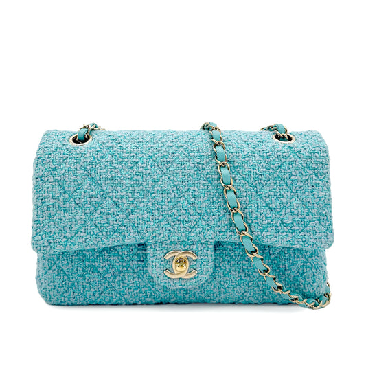 CHANEL CHAIN SHOULDER BAG BLUE TWEED 90275616