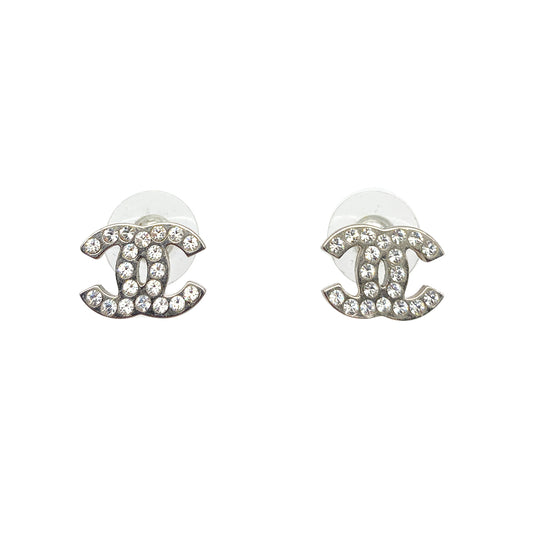 CHANEL EARRINGS RHINESTONE SILVER ACCESSORY 09V 90275619