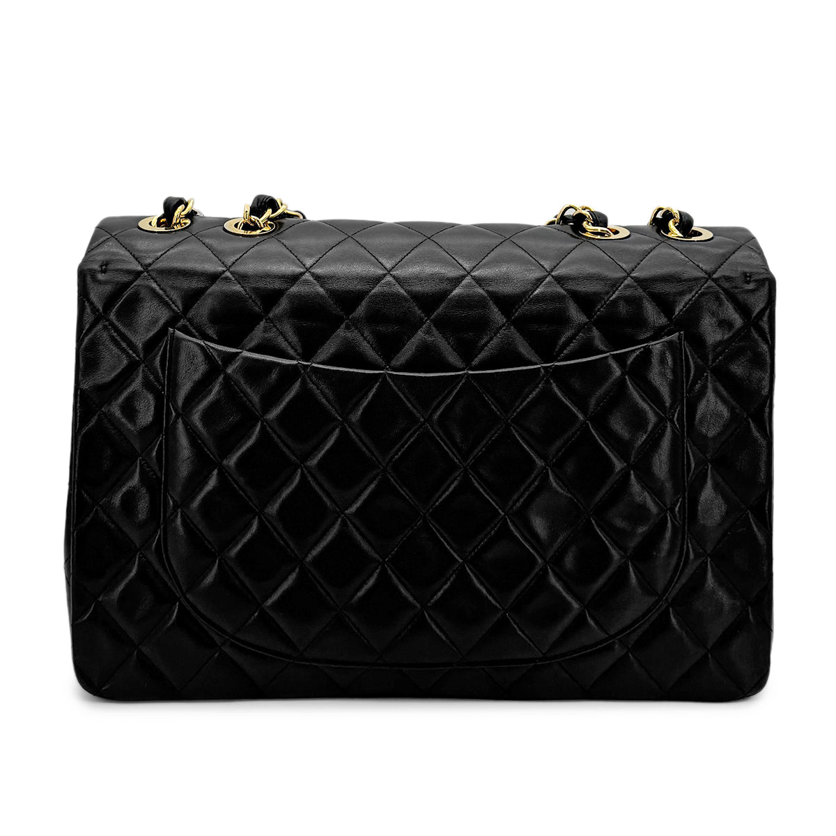 CHANEL VINTAGE MAXI MATELASSE 34 CHAIN SHOULDER BAG BLACK LAMB SKIN 90275623