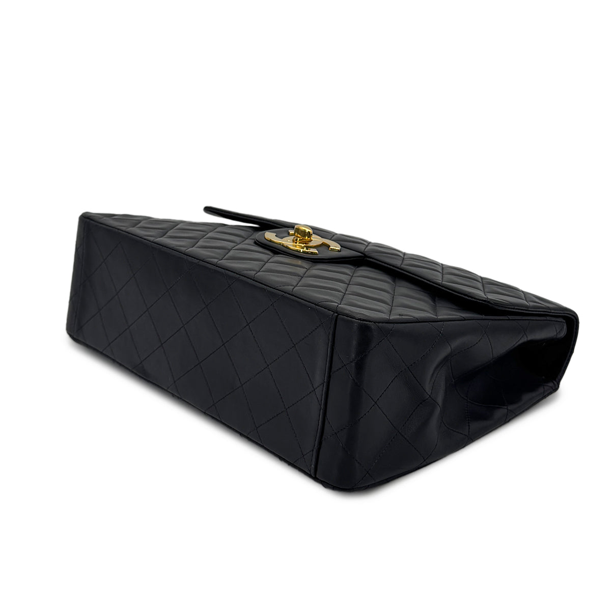 CHANEL VINTAGE MAXI MATELASSE 34 CHAIN SHOULDER BAG BLACK LAMB SKIN 90275623