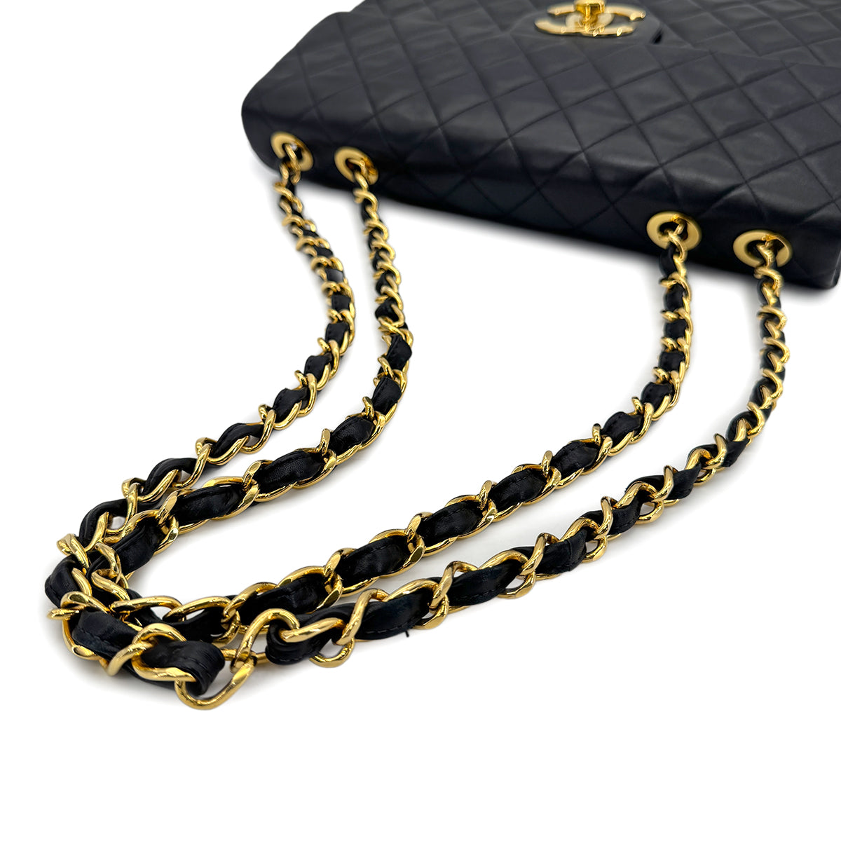 CHANEL VINTAGE MAXI MATELASSE 34 CHAIN SHOULDER BAG BLACK LAMB SKIN 90275623