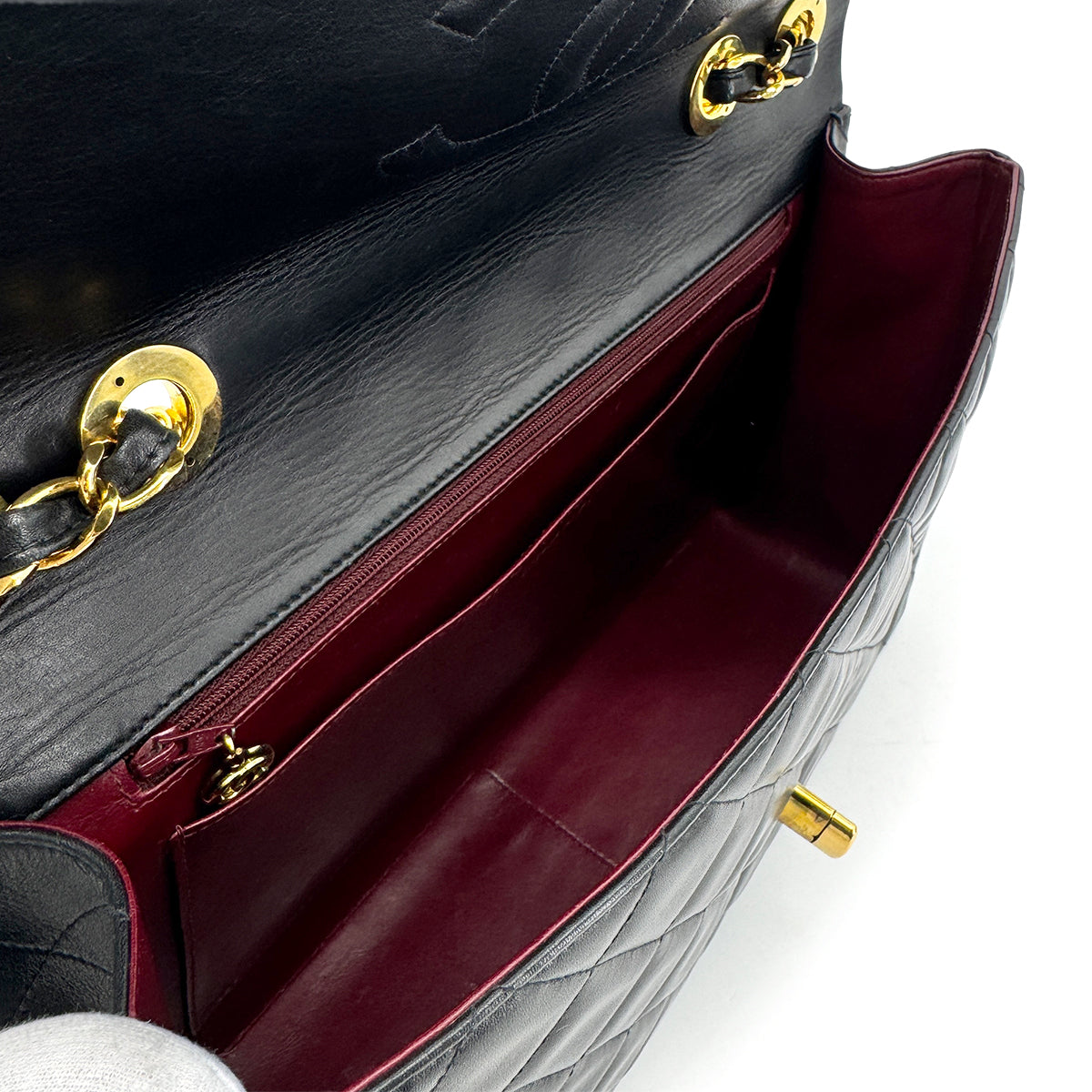 CHANEL VINTAGE MAXI MATELASSE 34 CHAIN SHOULDER BAG BLACK LAMB SKIN 90275623