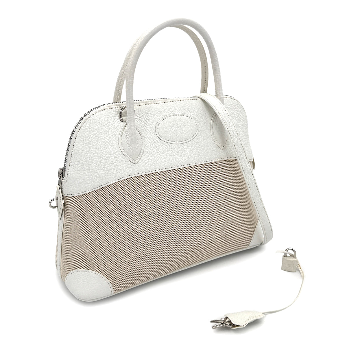 HERMES BOLIDE 31 WHITE NATURAL TAURILLON TOILE H HAND SHOULDER BAG ▢I 90275774