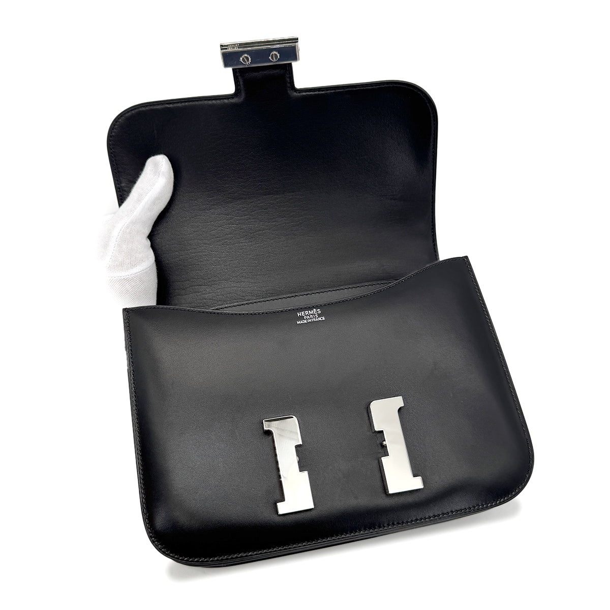 HERMES CONSTANCE 24 BLACK BOXCALF SHOULDER BAG □H SHW 90275780