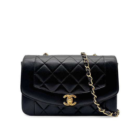 CHANEL VINTAGE DIANA SMALL CHAIN SHOULDER BAG BLACK LAMB SKIN 90275783