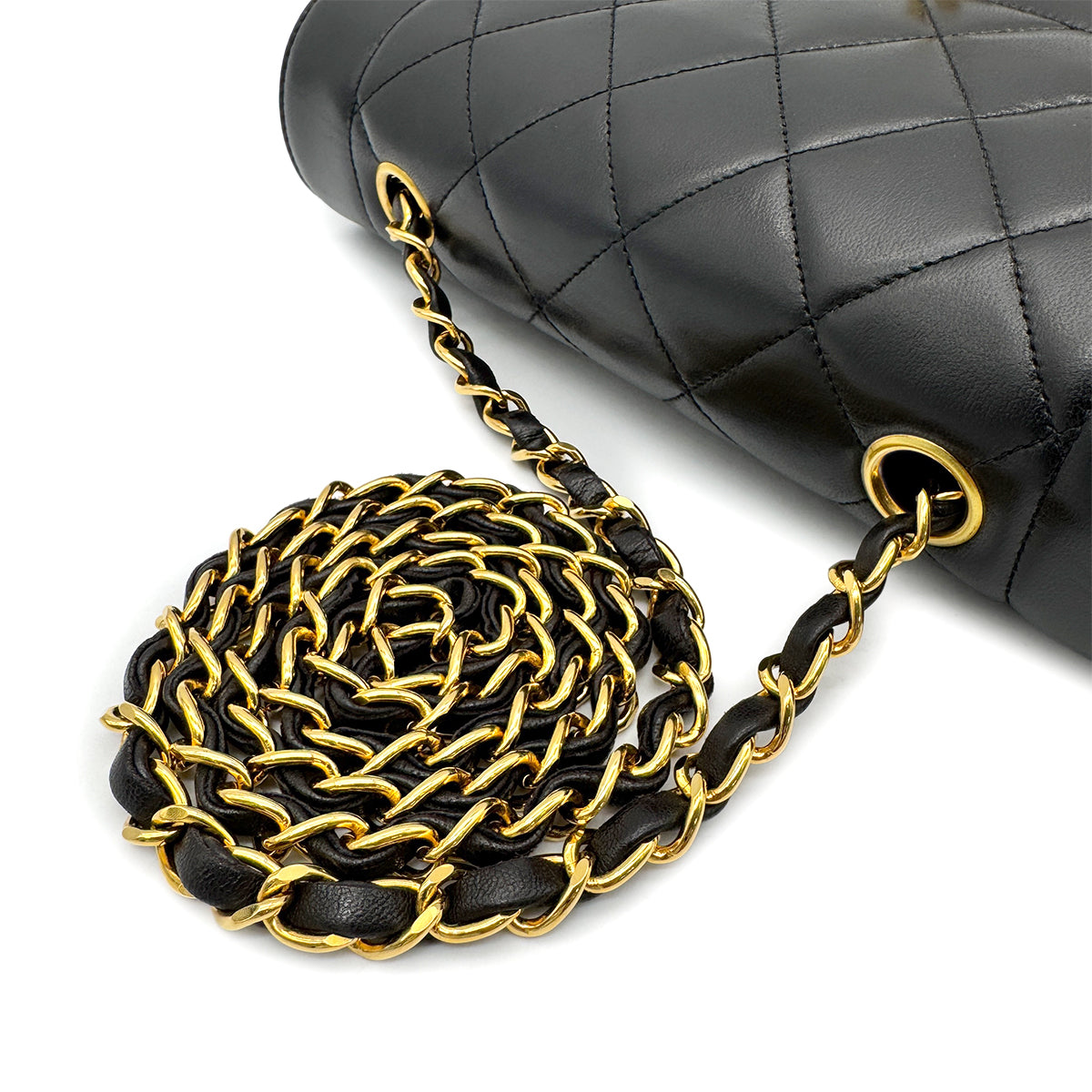 CHANEL VINTAGE DIANA SMALL CHAIN SHOULDER BAG BLACK LAMB SKIN 90275783