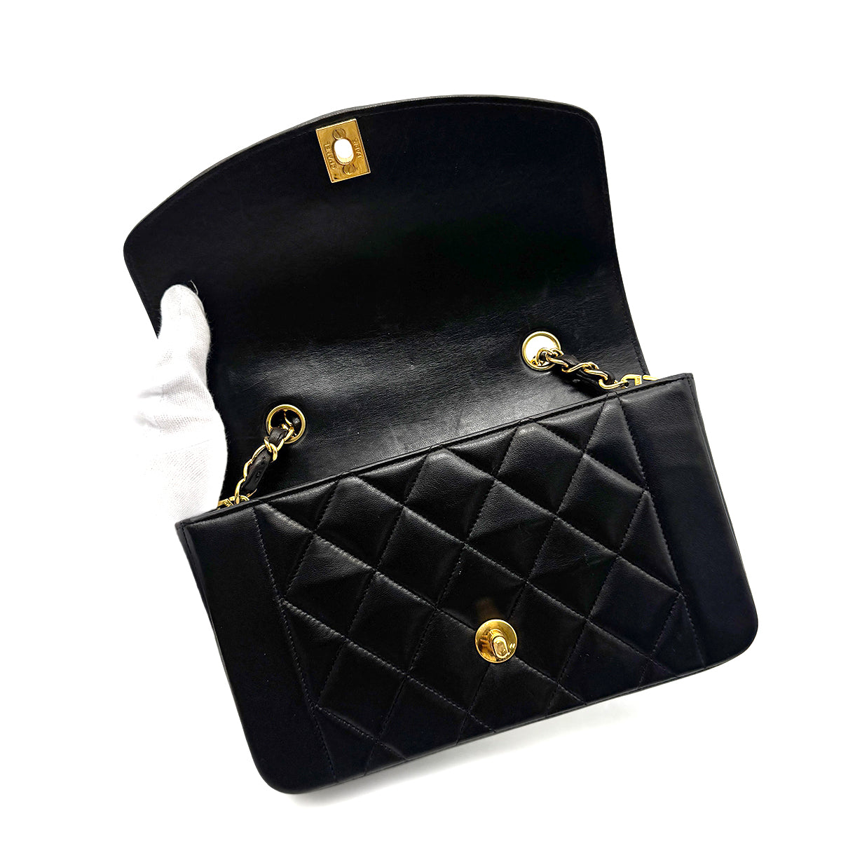 CHANEL VINTAGE DIANA SMALL CHAIN SHOULDER BAG BLACK LAMB SKIN 90275783