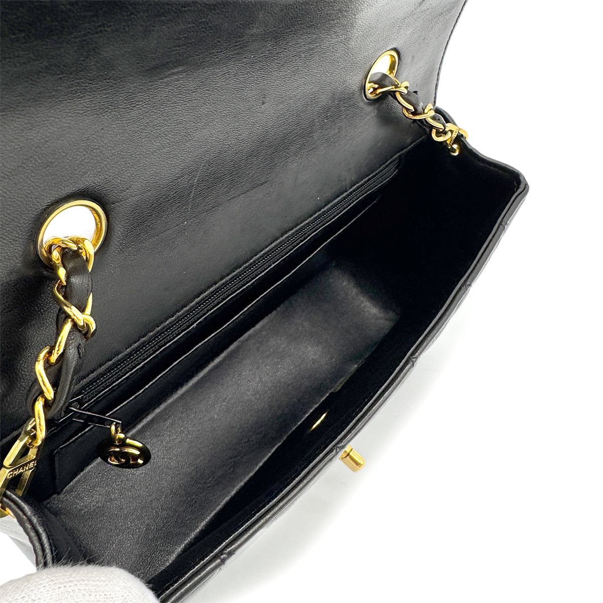 CHANEL VINTAGE DIANA SMALL CHAIN SHOULDER BAG BLACK LAMB SKIN 90275783