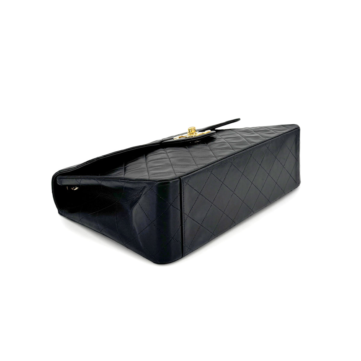 CHANEL VINTAGE MAXI MATELASSE 34 CHAIN SHOULDER BAG BLACK LAMB SKIN 90275784